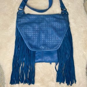 Lucky Brand blue leather fringed shoulder bag
